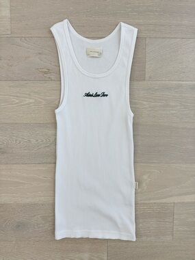 Aime Leon Dore Embroidered Logo Unisex Ribbed Tank Top in White Cotton - Size XS
